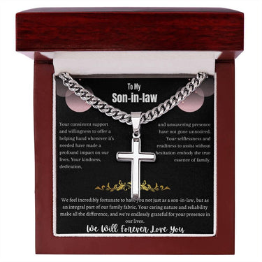 To My Son-in-law - Artisan Cross Necklace on Cuban Chain w/ MC- Gift Set - SLDDL0042 - Sunshine Letters Co